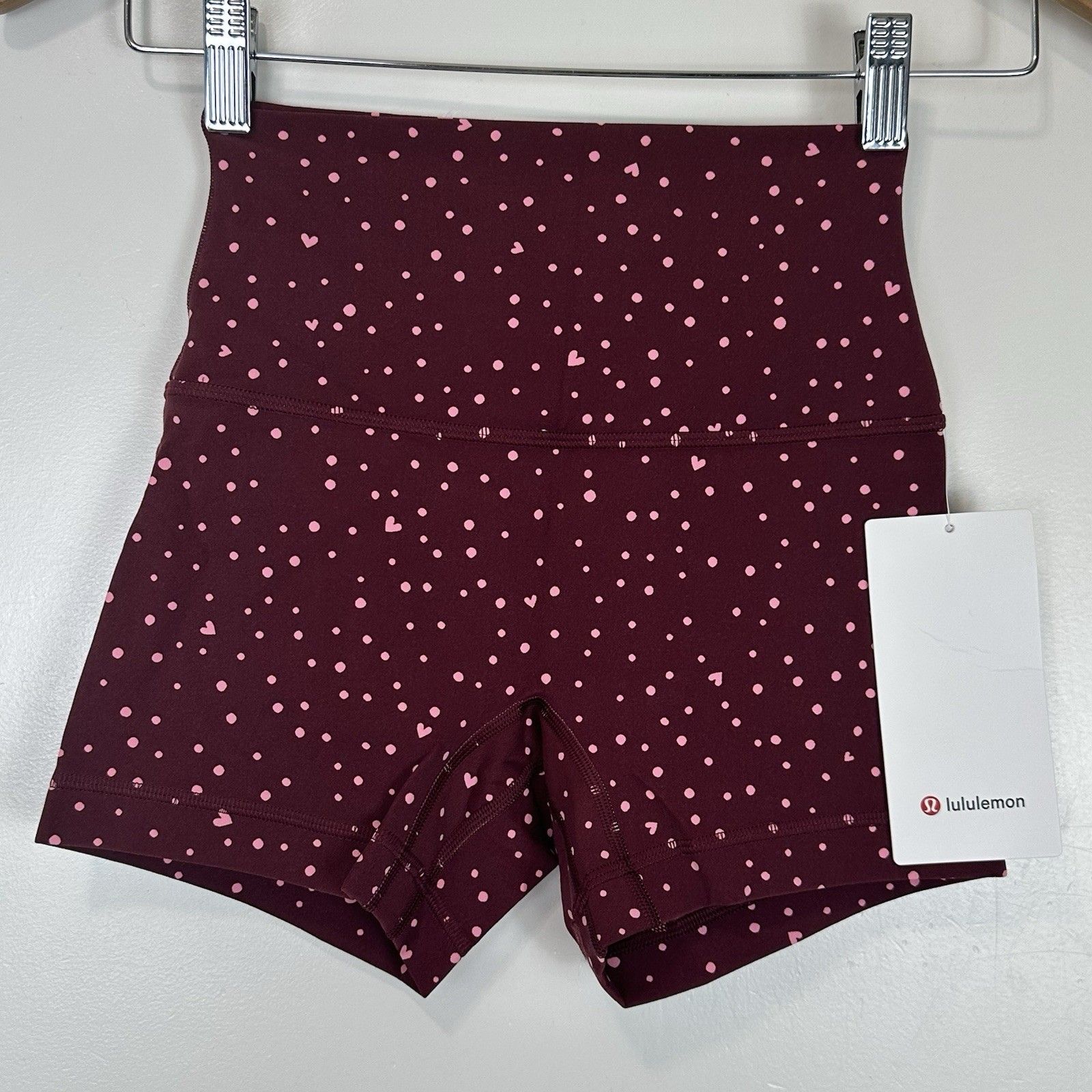 Lululemon Align No Line Hr Short 4" Heart Scatter Dot Burgundy Bay Pink Cloud
